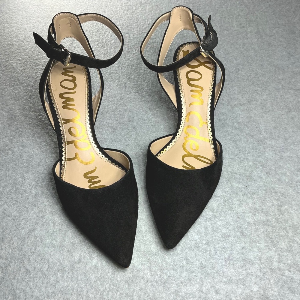 Sam Edelman Jelena Black Suede Ankle Strap Kitten Heel Pumps 7.5M
